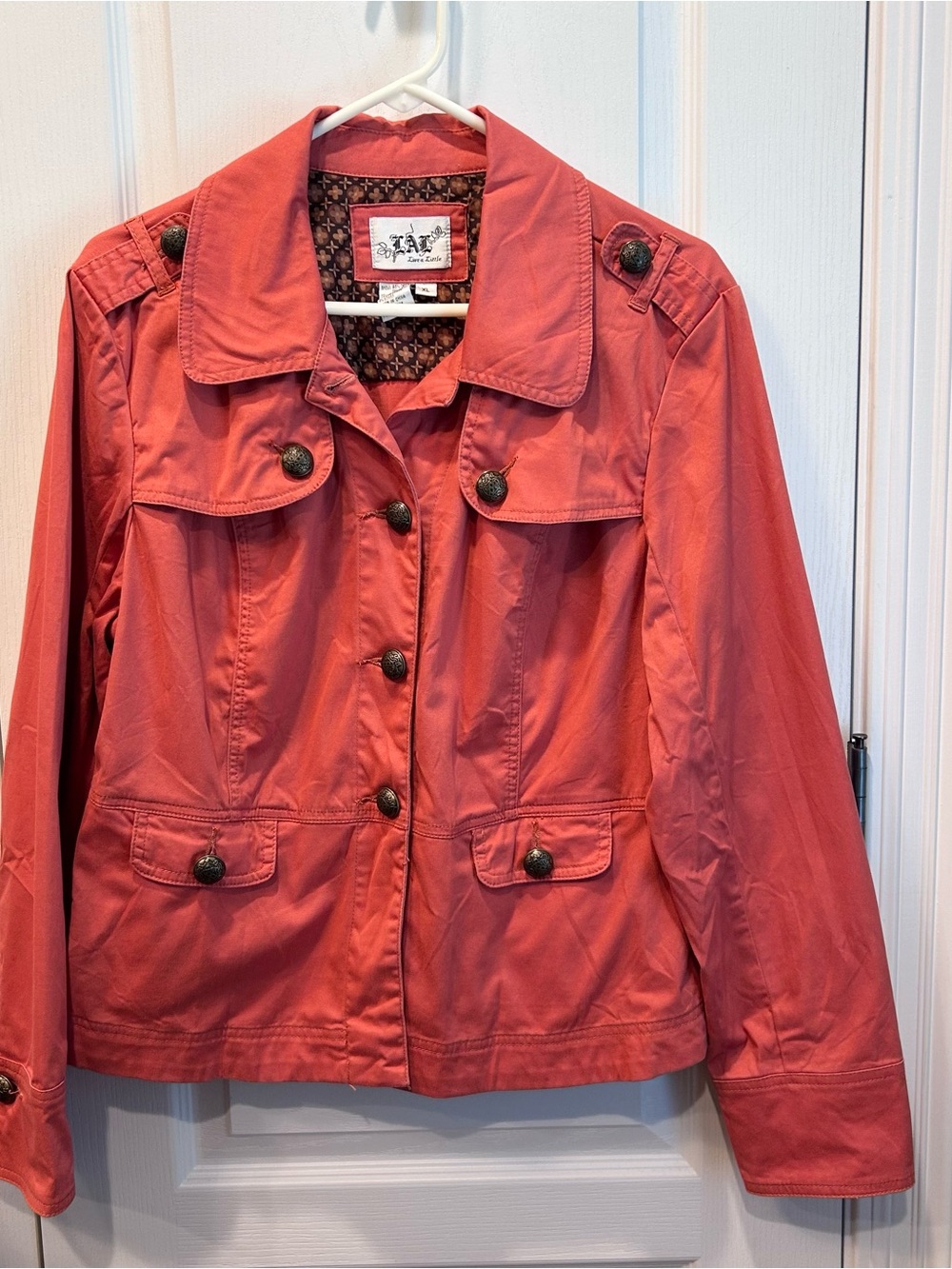 Live A Little Women’s Burnt Orange Decorative Button Up Lightweight Coat Size XL
